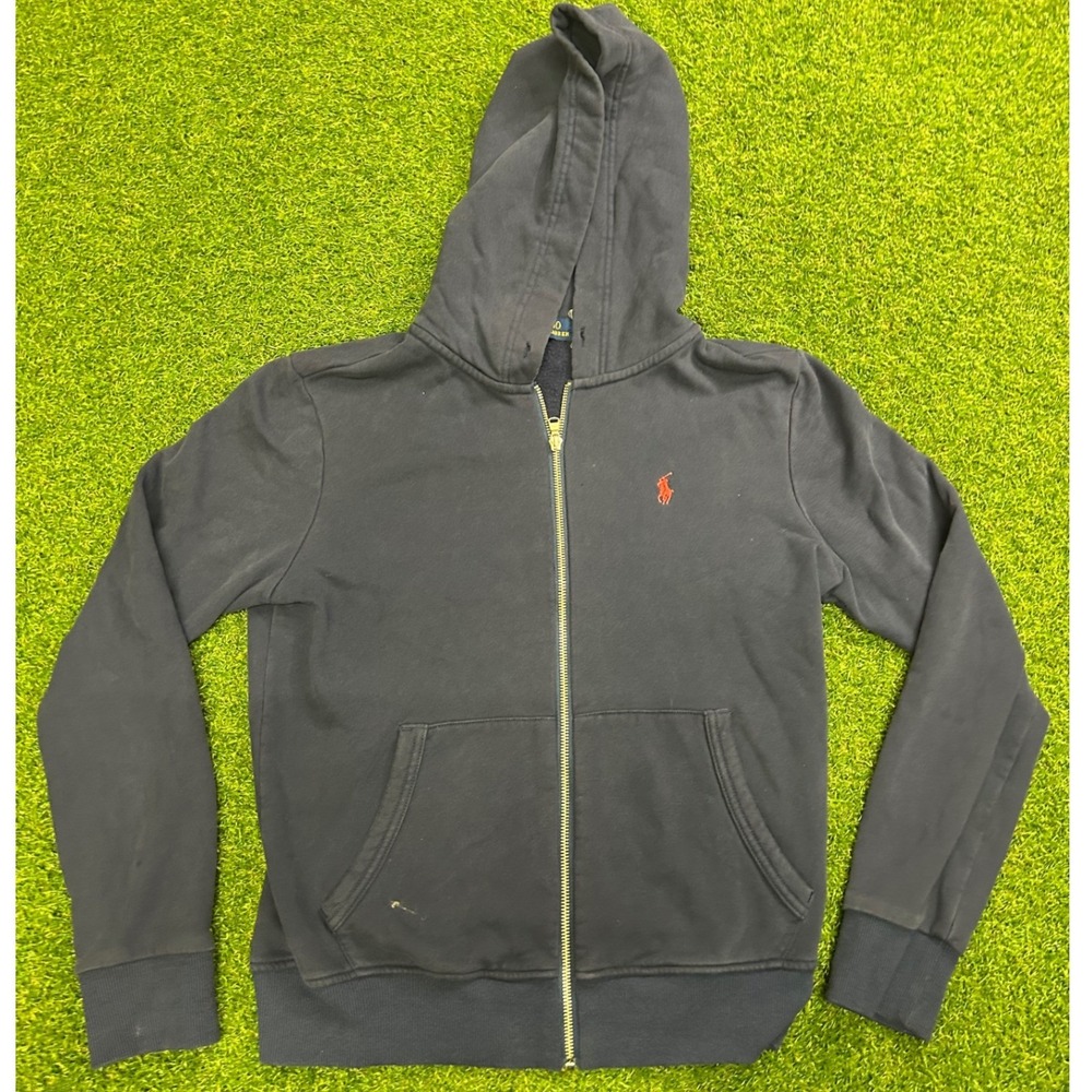 Polo Ralph Lauren Mens Navy Blue Full Zip Hoodie Red Pony Logo Size Medium